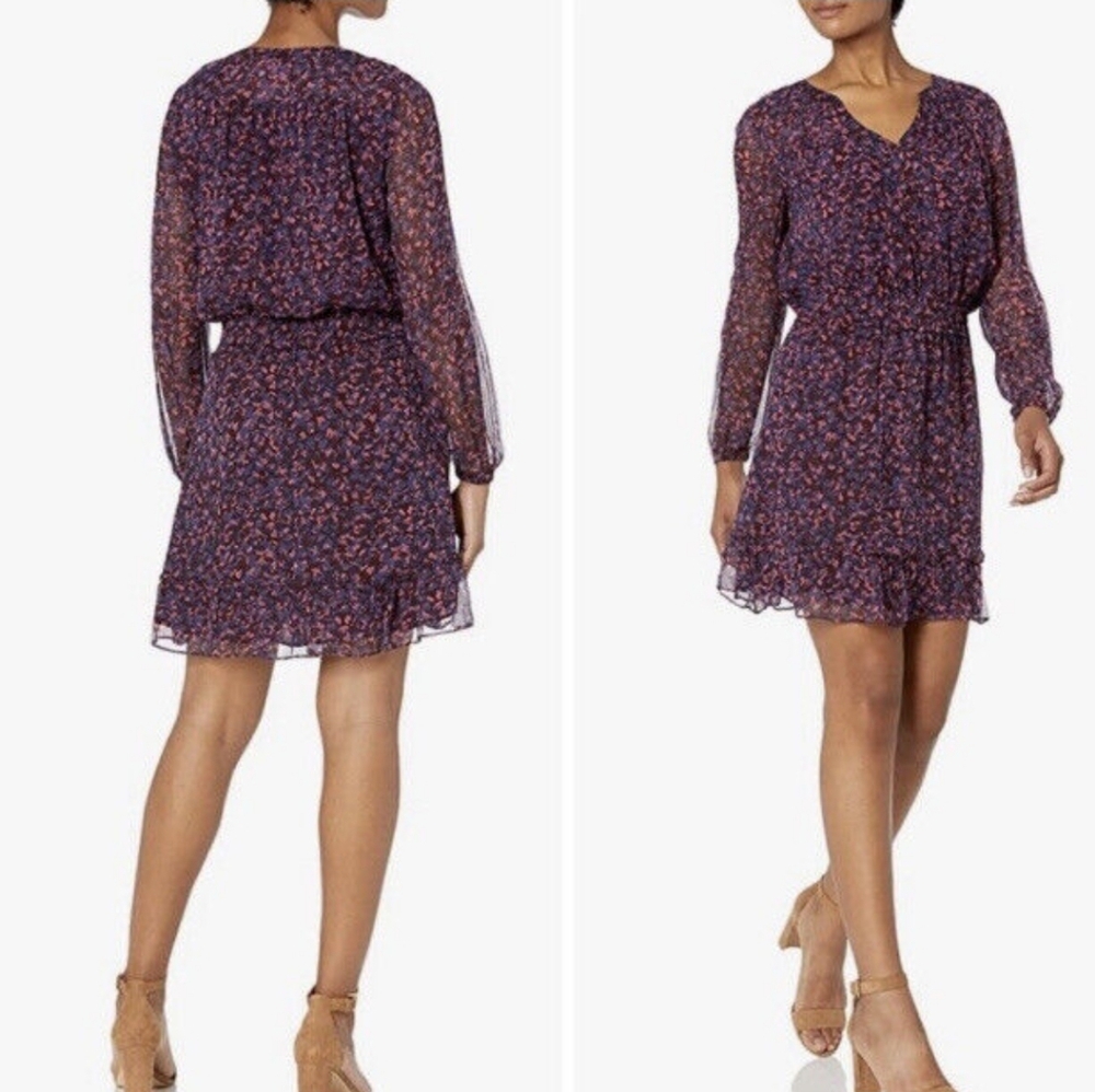 NWOT Parker 100% Silk Atticus Animal Cheetah Print Purple Mini Ruffle Dress Sz 8